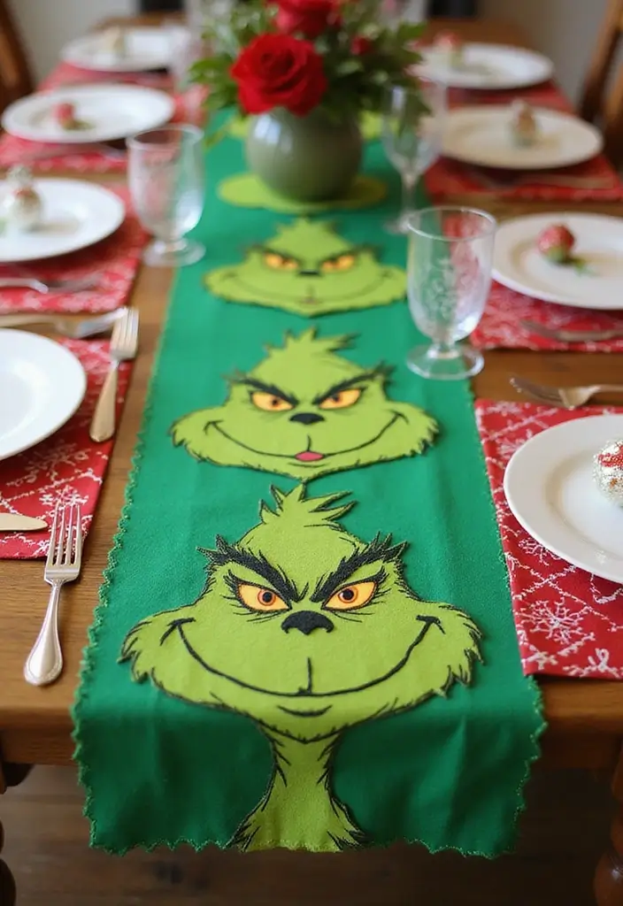 25 Creative Grinch Decorations DIY for Christmas Fun 1 25 Creative Grinch Decorations DIY for Christmas Fun - 1. Grinchy Table Runner