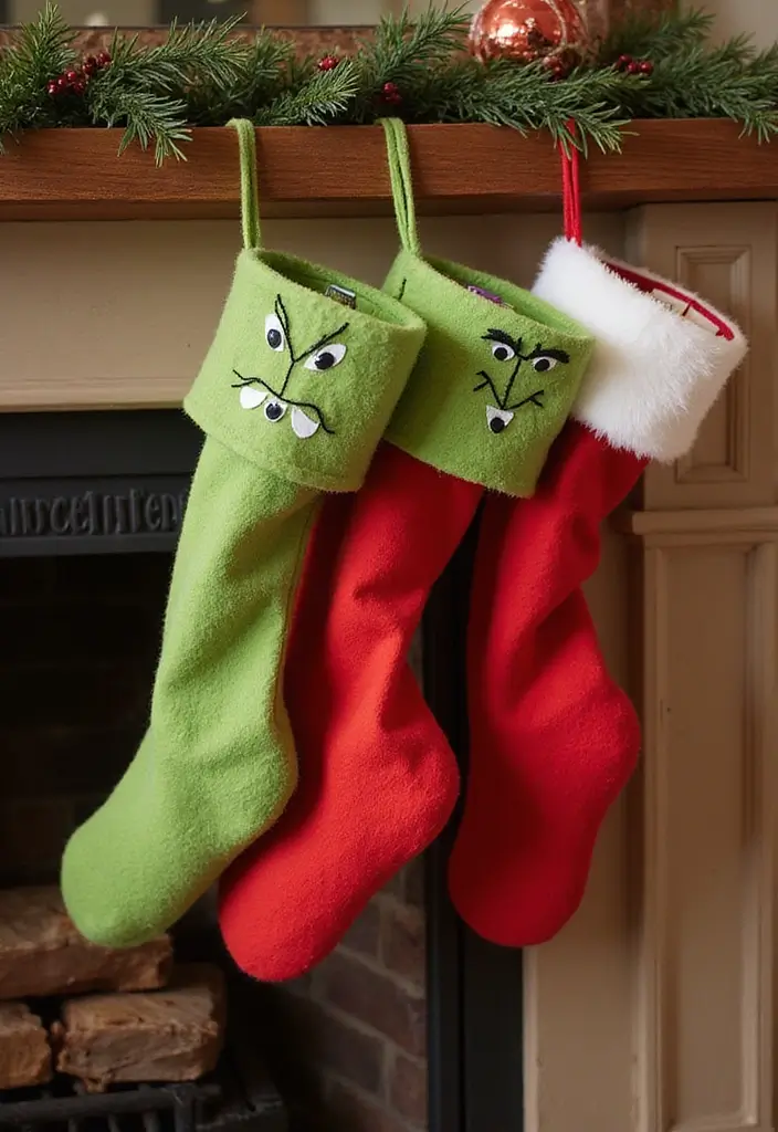 25 Creative Grinch Decorations DIY for Christmas Fun 10 25 Creative Grinch Decorations DIY for Christmas Fun - 10. Grinch Stockings