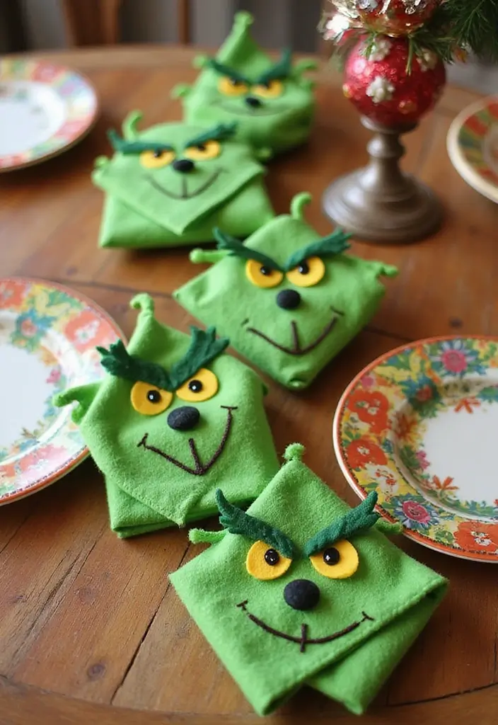 25 Creative Grinch Decorations DIY for Christmas Fun 12 25 Creative Grinch Decorations DIY for Christmas Fun - 12. Grinch-Themed Napkin Holders