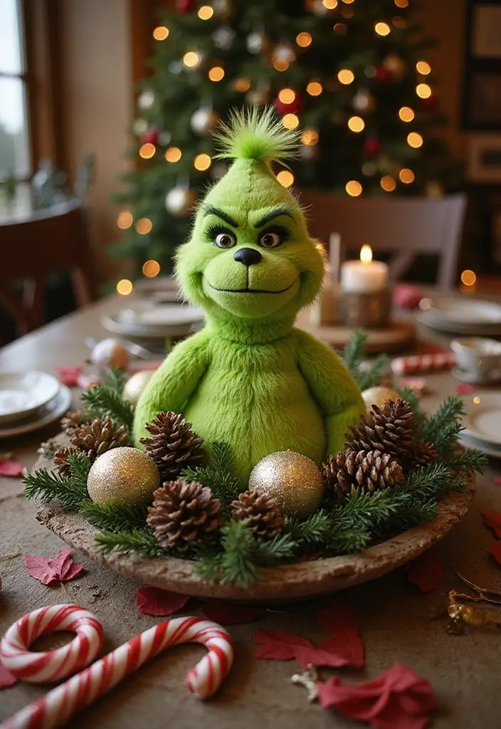25 Creative Grinch Decorations DIY for Christmas Fun 2 25 Creative Grinch Decorations DIY for Christmas Fun - 2. Grinchy Centerpiece