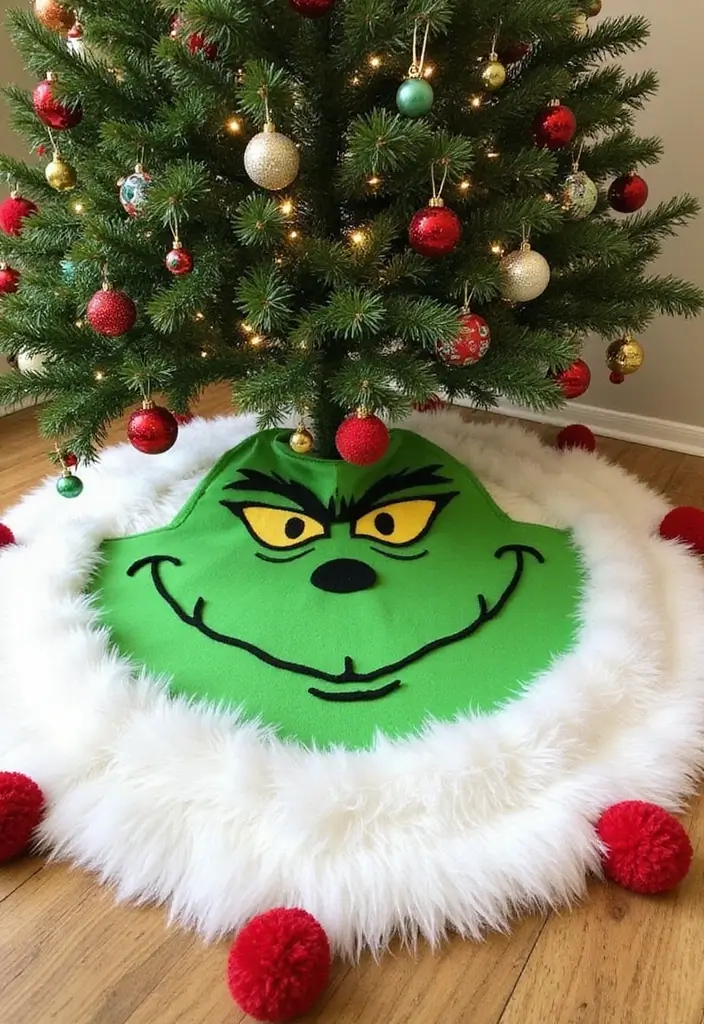 25 Creative Grinch Decorations DIY for Christmas Fun 7 25 Creative Grinch Decorations DIY for Christmas Fun - 7. Grinch Tree Skirt