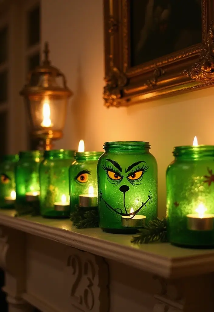 25 Creative Grinch Decorations DIY for Christmas Fun 9 25 Creative Grinch Decorations DIY for Christmas Fun - 9. Grinch-Themed Candle Holders