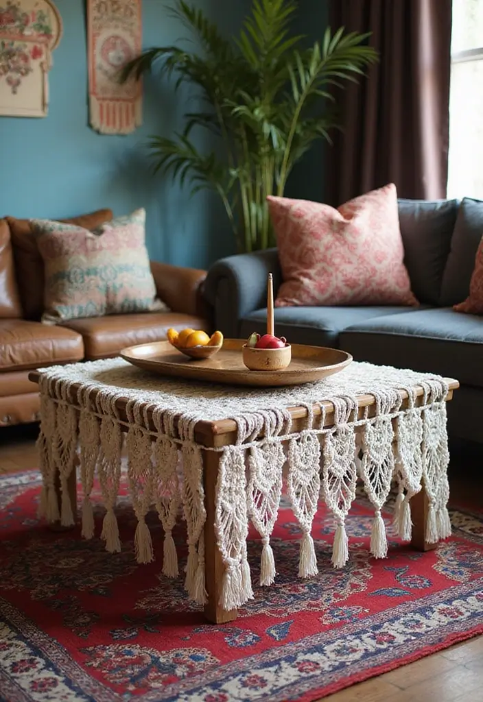 25 DIY Coffee Table Projects That Wow Guests 13 25 DIY Coffee Table Projects That Wow Guests - 13. Bohemian Macrame Coffee Table