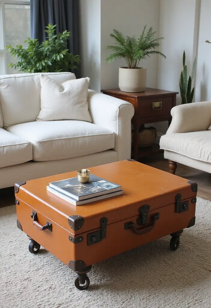 25 DIY Coffee Table Projects That Wow Guests 2 25 DIY Coffee Table Projects That Wow Guests - 2. Vintage Suitcase Coffee Table