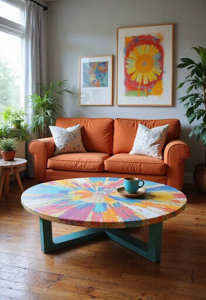 25 DIY Coffee Table Projects That Wow Guests 9 25 DIY Coffee Table Projects That Wow Guests - 9. Painted Circular Coffee Table