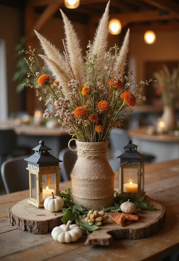 25 Eco-Friendly Fall Centerpieces DIY for Warm Gatherings 12 25 Eco-Friendly Fall Centerpieces DIY for Warm Gatherings - 12. Jute and Burlap Accents