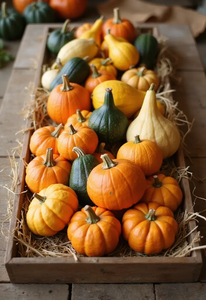 25 Eco-Friendly Fall Centerpieces DIY for Warm Gatherings 13 25 Eco-Friendly Fall Centerpieces DIY for Warm Gatherings - 13. Colorful Gourds Galore