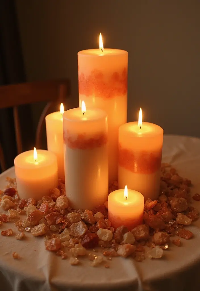 25 Eco-Friendly Fall Centerpieces DIY for Warm Gatherings 9 25 Eco-Friendly Fall Centerpieces DIY for Warm Gatherings - 9. Layered Candles and Crystals