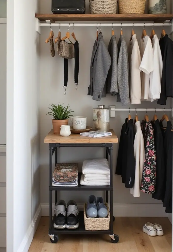 25 Small Closet Ideas DIY You’ll Wish You Knew Sooner - 11. Use a Rolling Cart for Mobile Storage