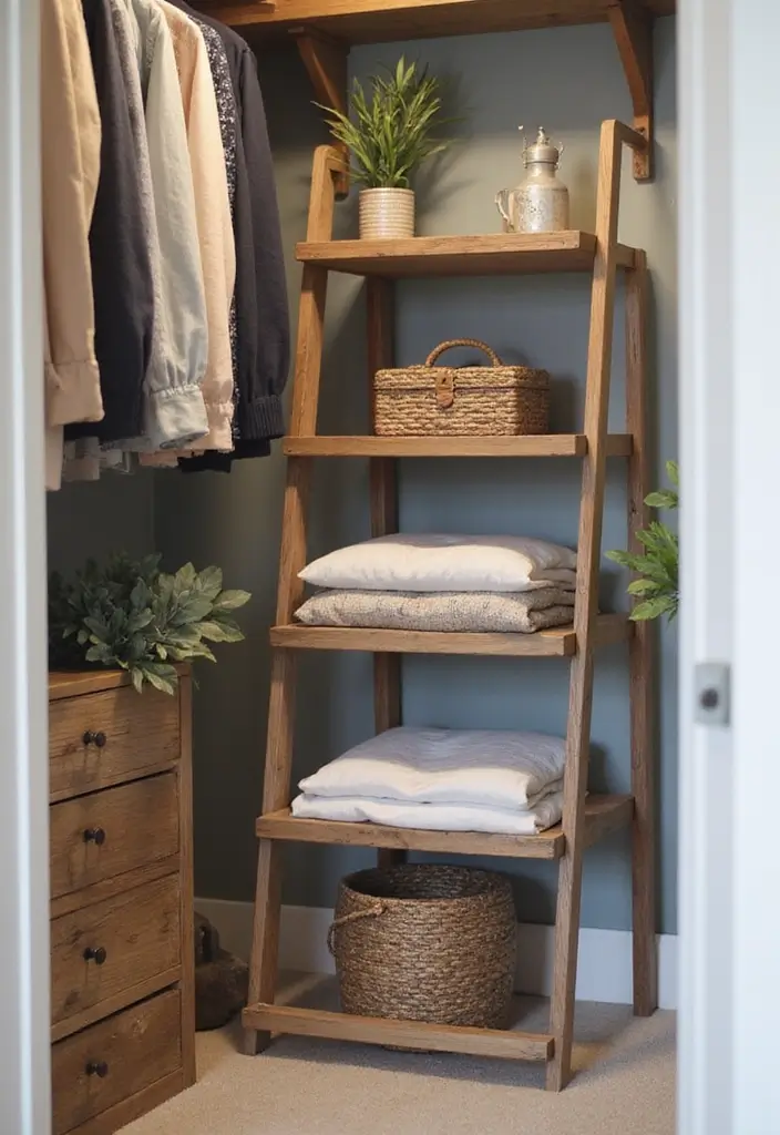 25 Small Closet Ideas DIY You’ll Wish You Knew Sooner - 16. Build a Ladder Shelf