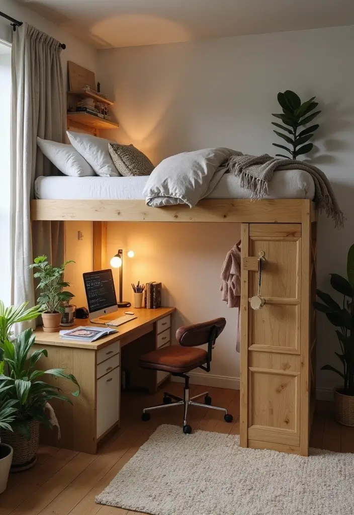 26 DIY Beds That Are Both Affordable and Stylish - 5. Lofted Bed with Workspace