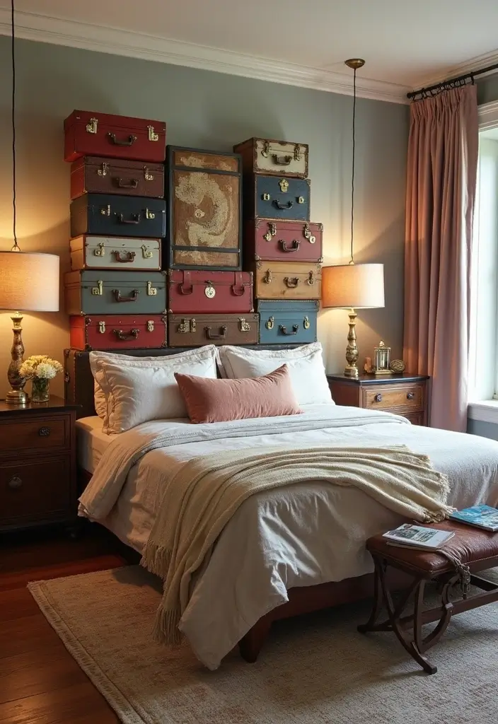 26 DIY Beds That Are Both Affordable and Stylish - 9. Vintage Suitcase Bed
