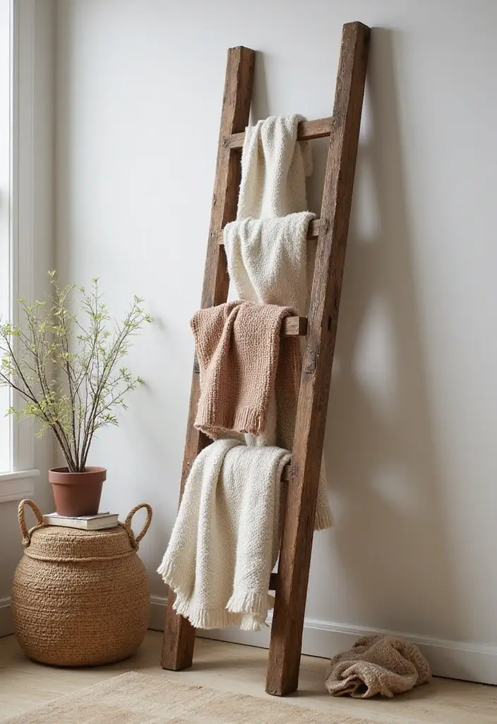 26 DIY Decor Ideas That Look Professional 11 26 DIY Decor Ideas That Look Professional - 11. Decorative Ladder for Blankets