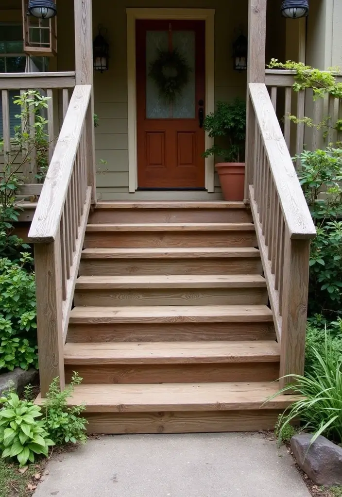 26 DIY Front Porch Ideas That Make a Big Statement - 19. Reclaimed Wood Steps