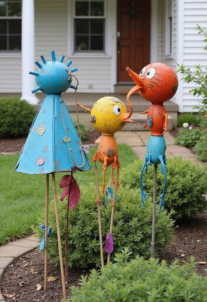 26 DIY Front Porch Ideas That Make a Big Statement - 21. Whimsical Garden Stakes