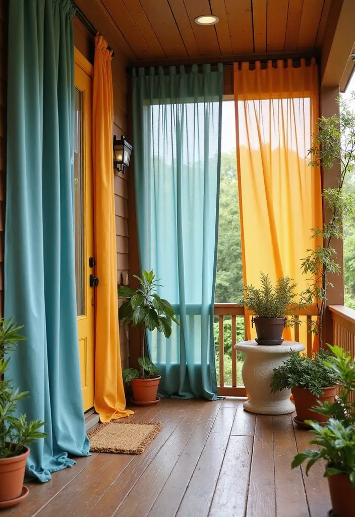 26 DIY Front Porch Ideas That Make a Big Statement - 24. Colorful Outdoor Curtains