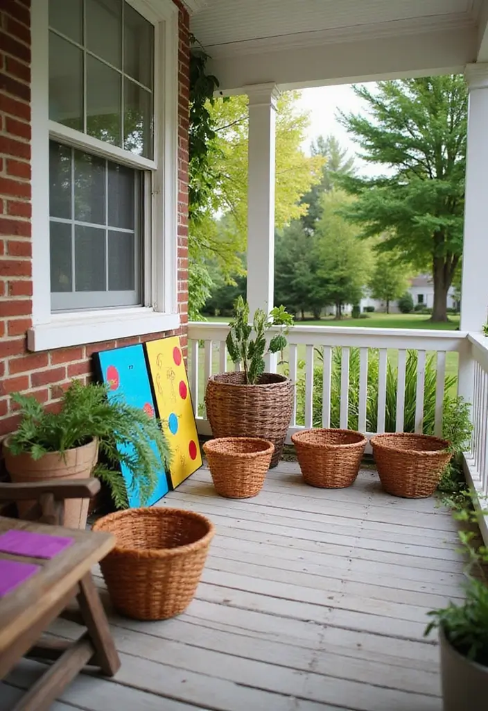 26 DIY Front Porch Ideas That Make a Big Statement - 25. Outdoor Games Corner