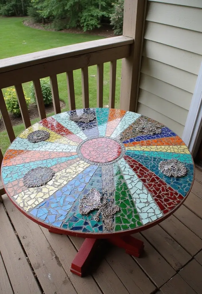 26 DIY Front Porch Ideas That Make a Big Statement - 26. DIY Mosaic Table