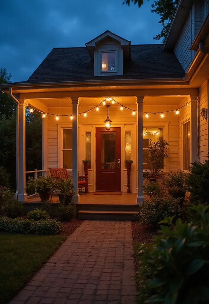26 DIY Front Porch Ideas That Make a Big Statement - 6. Cozy String Lights