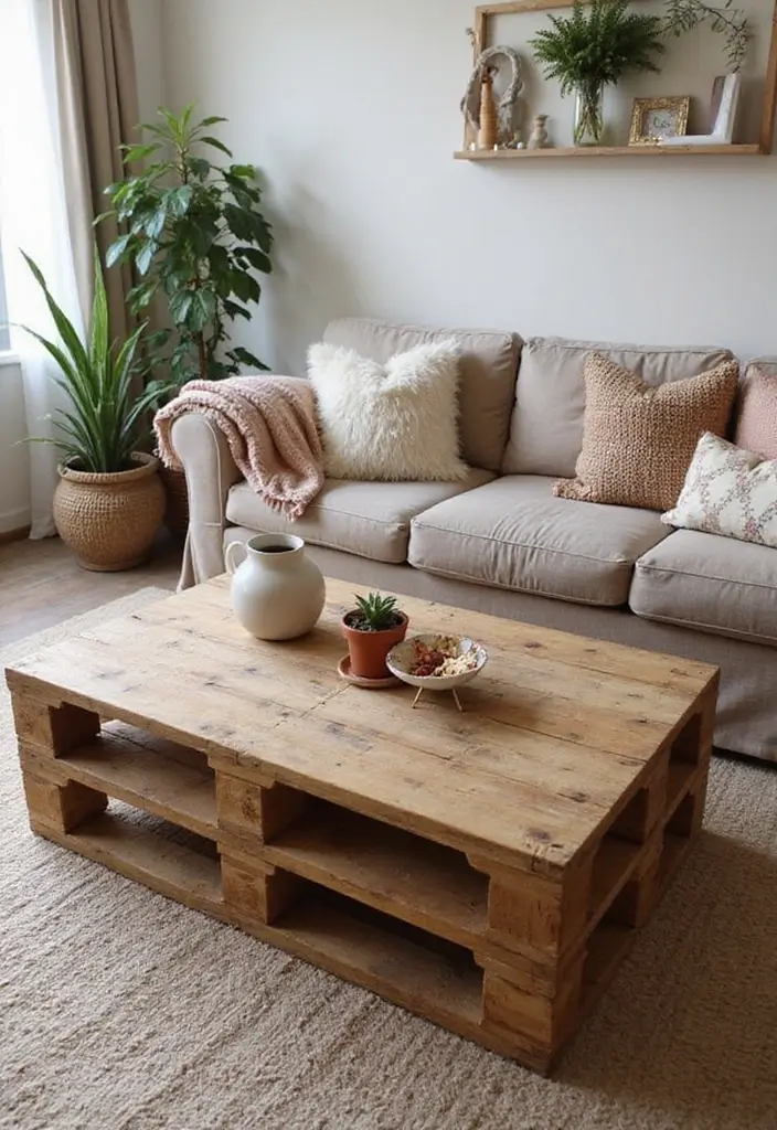 27 Chic DIY Boho Decor Ideas That Feel Effortless 11 27 Chic DIY Boho Decor Ideas That Feel Effortless - 11. Upcycled Wooden Pallet Furniture