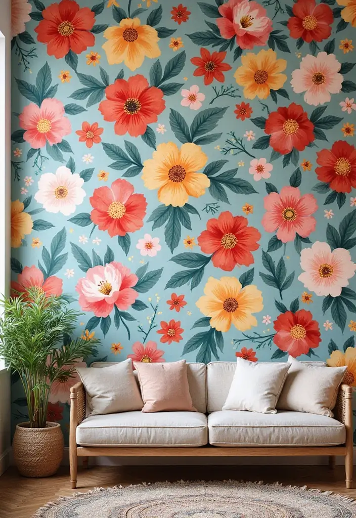 27 Chic DIY Boho Decor Ideas That Feel Effortless 23 27 Chic DIY Boho Decor Ideas That Feel Effortless - 23. Floral Wall Murals