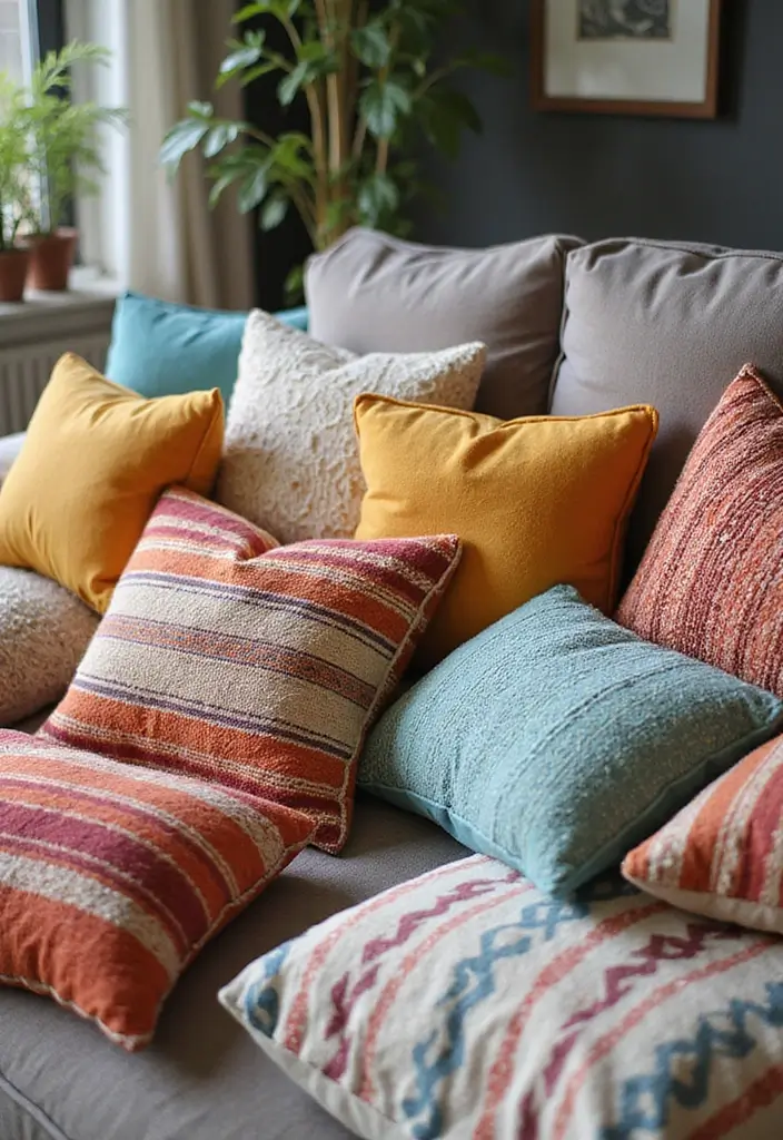 27 Chic DIY Boho Decor Ideas That Feel Effortless 9 27 Chic DIY Boho Decor Ideas That Feel Effortless - 9. Colorful Throw Pillows