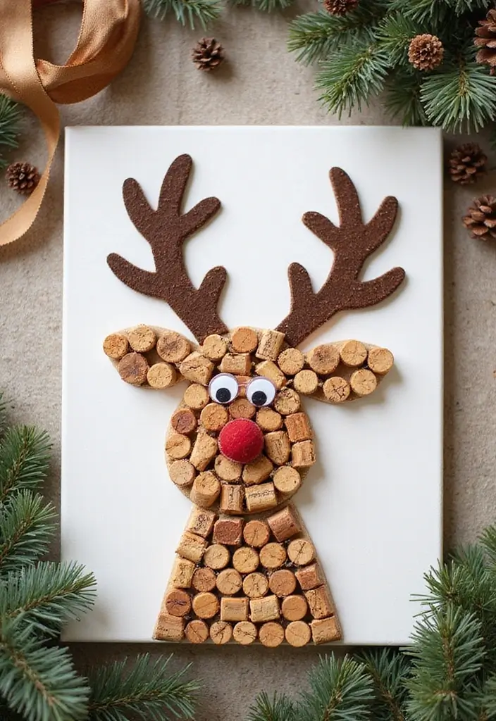 27 DIY Christmas Wall Art Projects That Spark Joy - 15. Wine Cork Reindeer