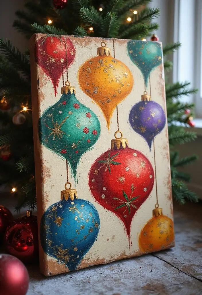 27 DIY Christmas Wall Art Projects That Spark Joy - 17. Hand-Painted Ornaments Wall Canvas