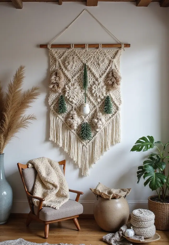 27 DIY Christmas Wall Art Projects That Spark Joy - 18. Seasonal Wall Hanging with Macramé