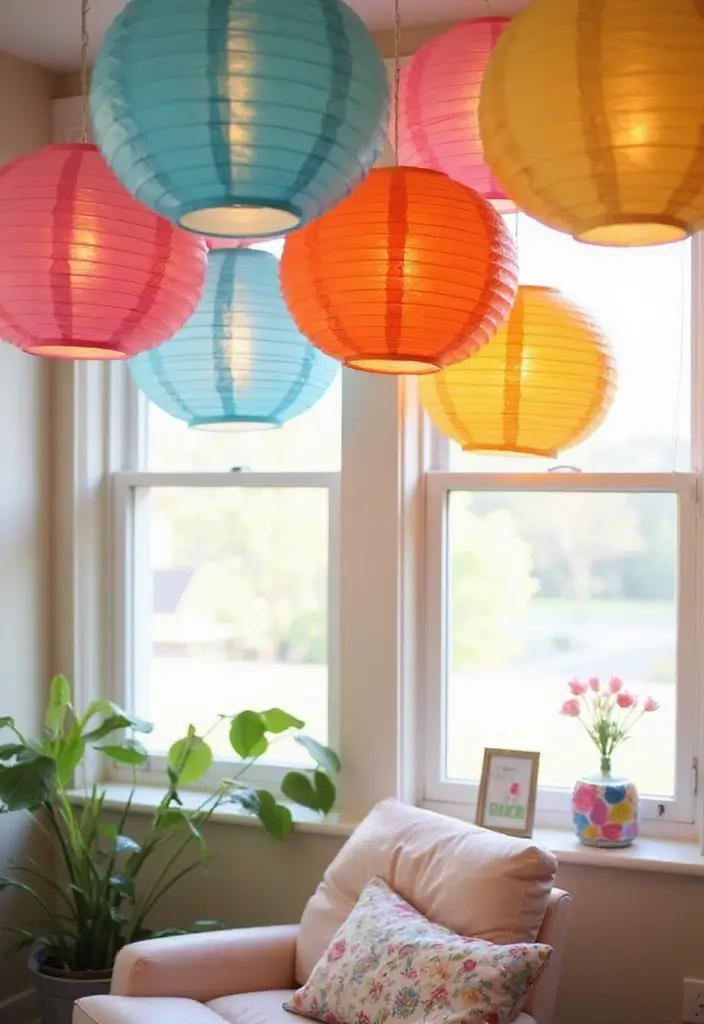 27 DIY Lamp Ideas That Brighten Any Room - 11. Colorful Paper Lanterns