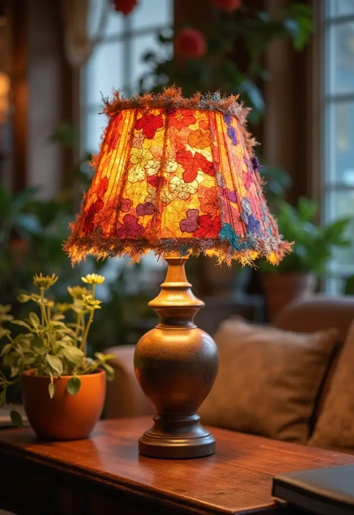 27 DIY Lamp Ideas That Brighten Any Room - 13. Fabric Scrap Lamp Shade