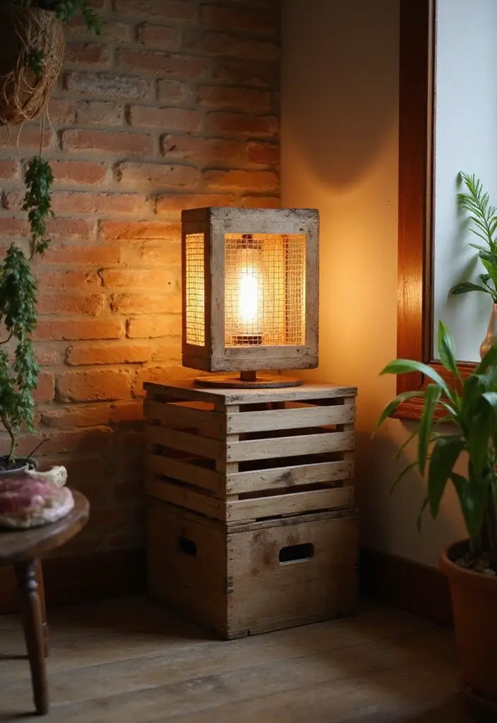 27 DIY Lamp Ideas That Brighten Any Room - 17. Upcycled Crate Lamp