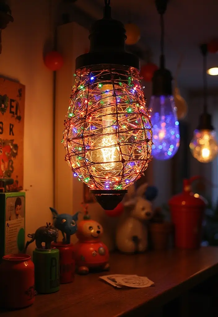 27 DIY Lamp Ideas That Brighten Any Room - 18. Colorful String Light Lamp