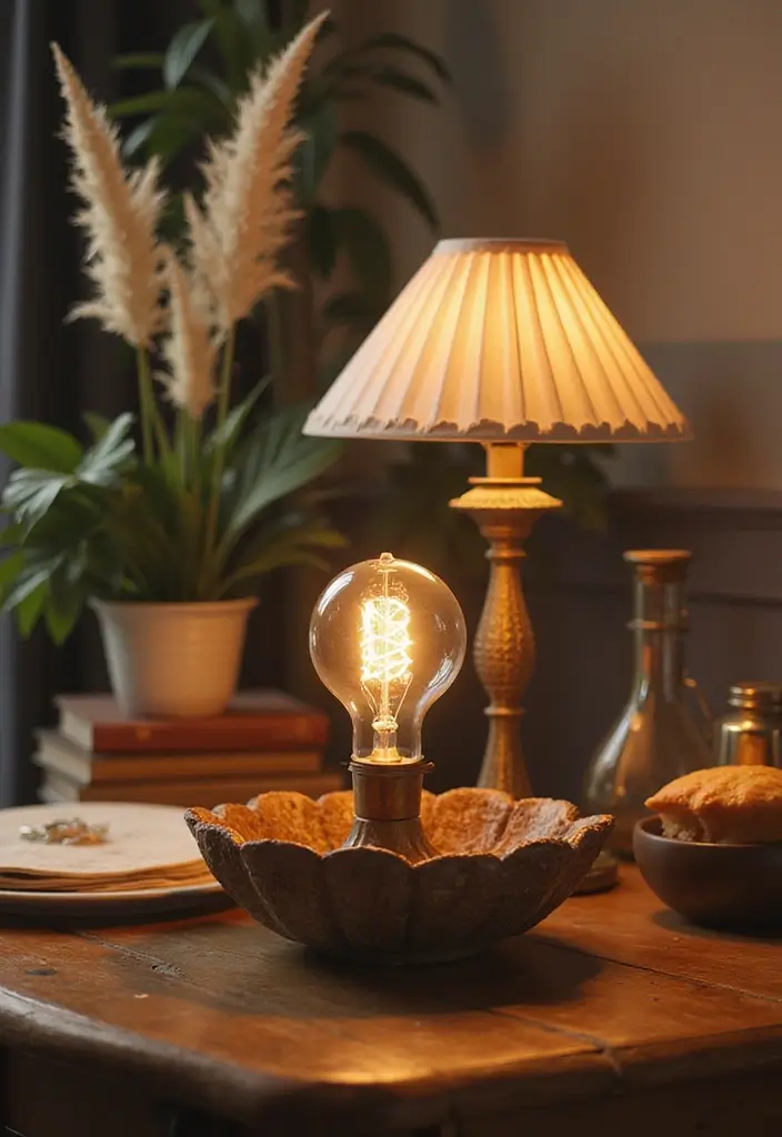 27 DIY Lamp Ideas That Brighten Any Room - 20. Bulb in a Bowl Lamp