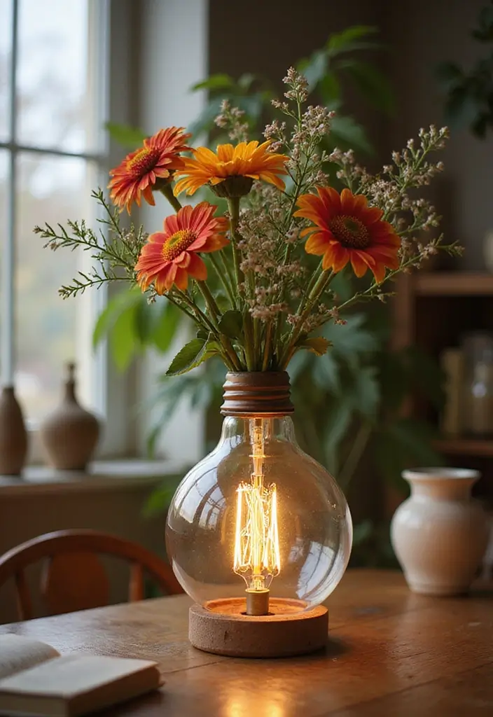 27 DIY Lamp Ideas That Brighten Any Room - 22. Light Bulb Vase Lamp