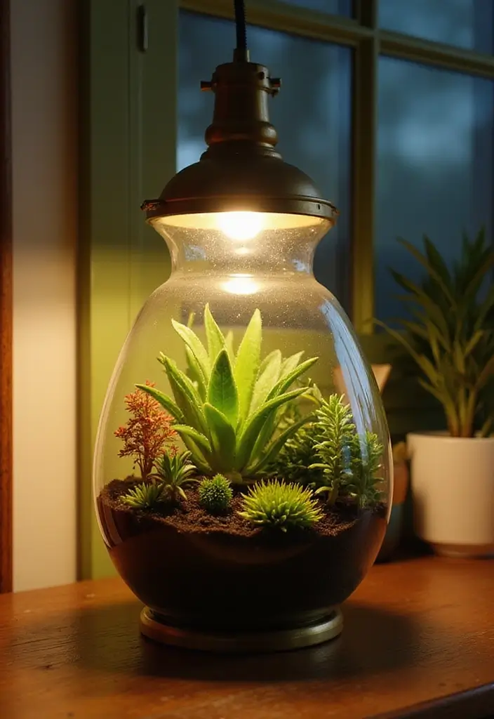 27 DIY Lamp Ideas That Brighten Any Room - 25. Miniature Garden Lamp