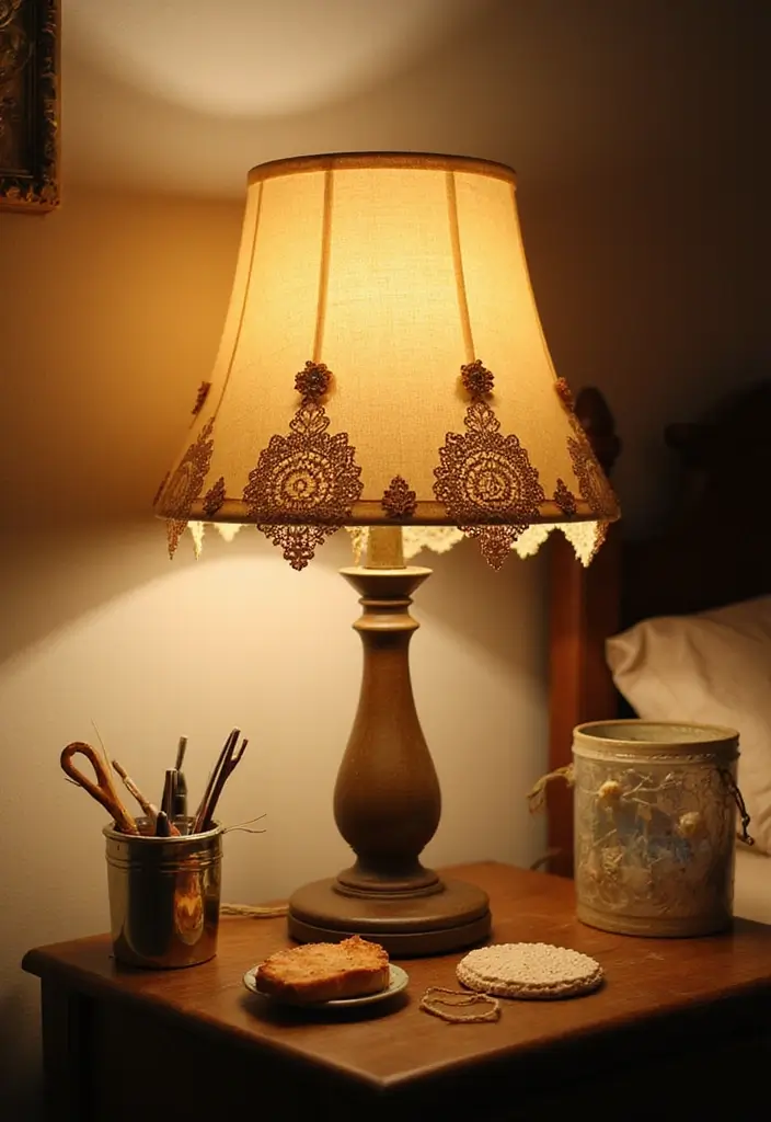 27 DIY Lamp Ideas That Brighten Any Room - 7. T-Shirt & Doily Lamp Shade