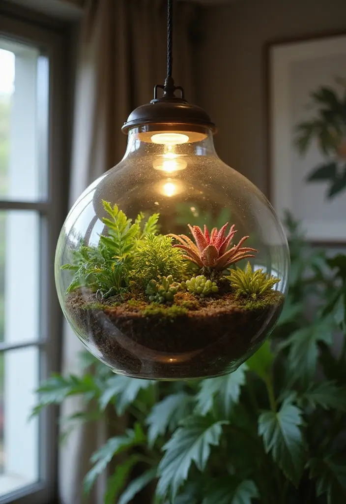 27 DIY Lamp Ideas That Brighten Any Room - 9. Hanging Terrarium Lamp