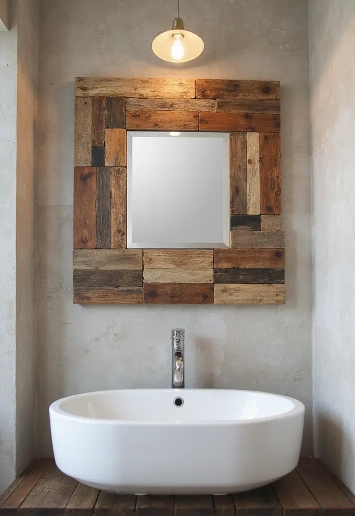 27 DIY Mirror Frame Bathroom Ideas That Shine - 13. Pallet Wood Collage Frame