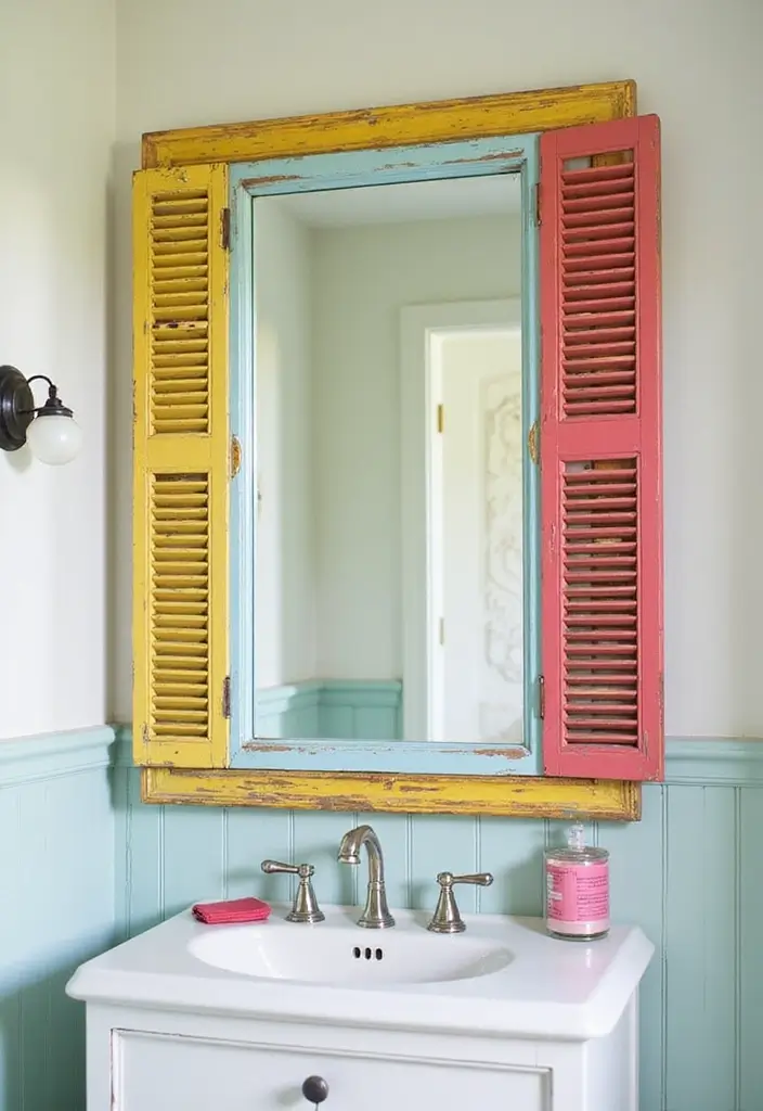 27 DIY Mirror Frame Bathroom Ideas That Shine - 2. Colorful Shutter Frame