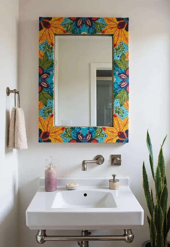 27 DIY Mirror Frame Bathroom Ideas That Shine - 24. Hand-Painted Frame
