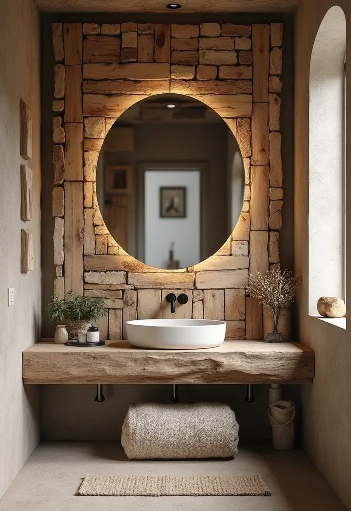 27 DIY Mirror Frame Bathroom Ideas That Shine - 26. Stacked Wood Frame