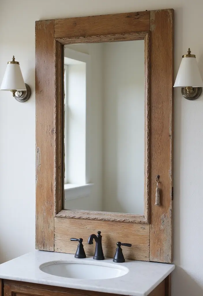 27 DIY Mirror Frame Bathroom Ideas That Shine - 27. Upcycled Door Frame