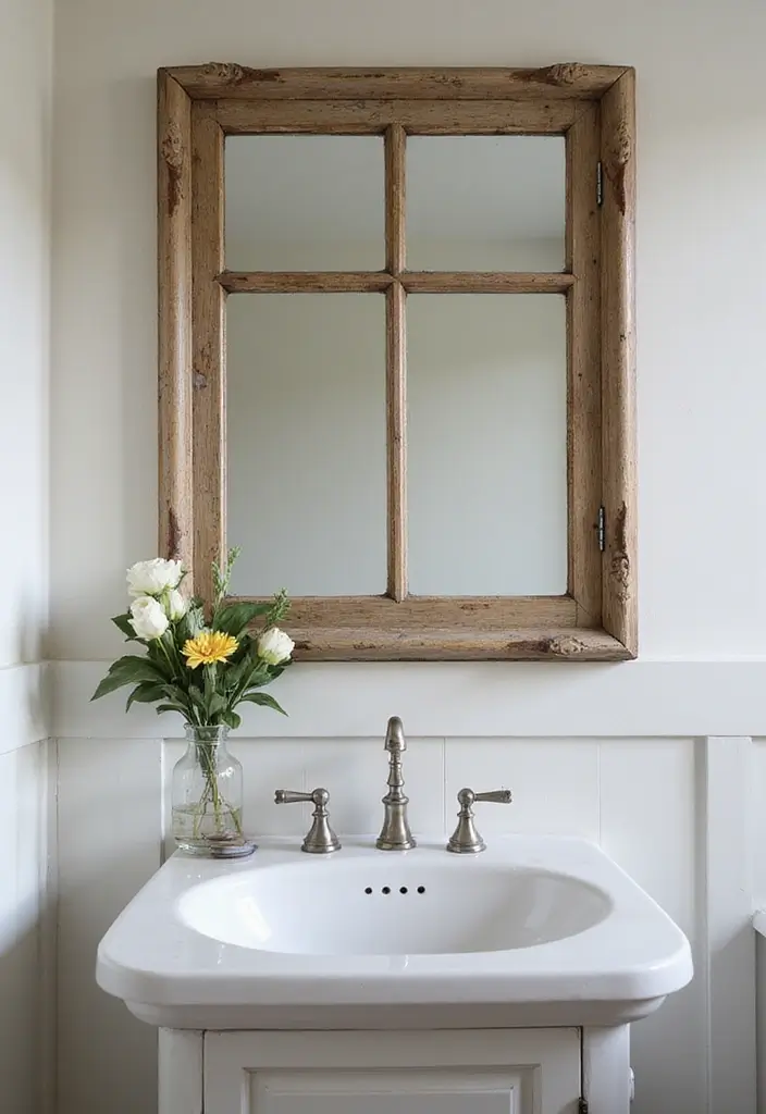 27 DIY Mirror Frame Bathroom Ideas That Shine - 5. Vintage Window Frame