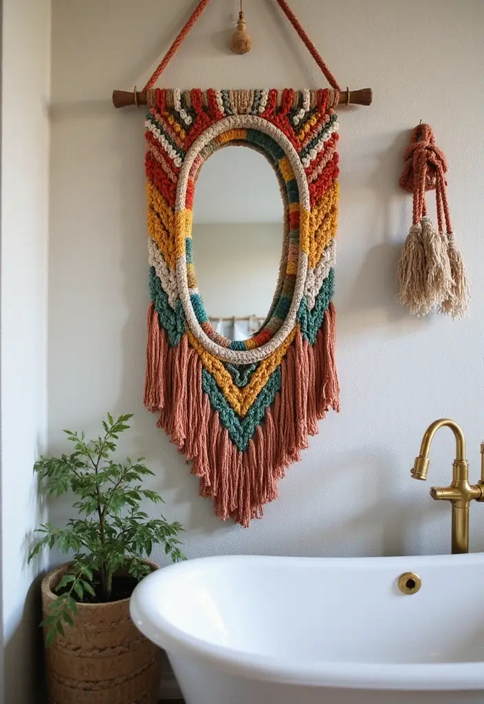 27 DIY Mirror Frame Bathroom Ideas That Shine - 6. Macramé Wall Hanging Frame