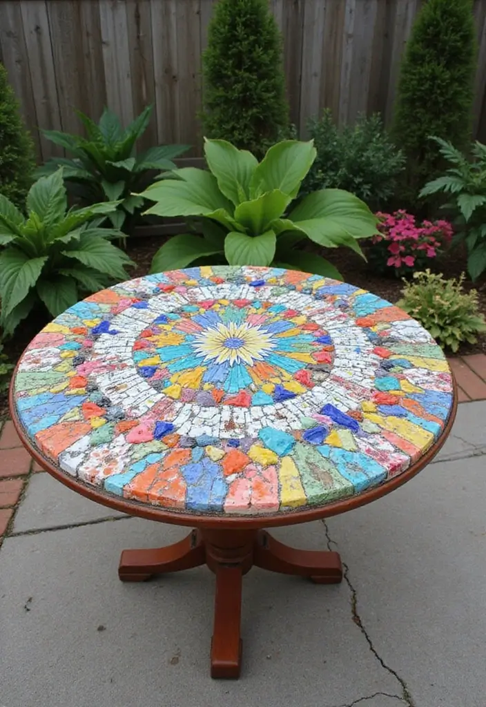 27 DIY Patio Ideas for Outdoor Living You’ll Love 16 27 DIY Patio Ideas for Outdoor Living You’ll Love - 16. DIY Mosaic Table