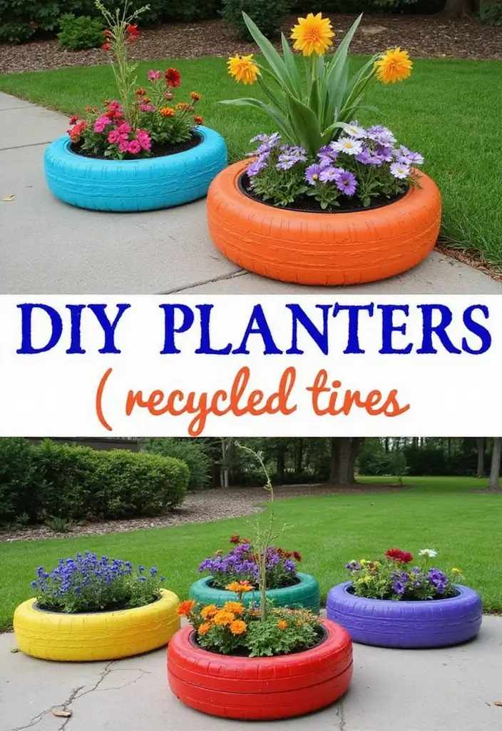 27 DIY Patio Ideas for Outdoor Living You’ll Love 26 27 DIY Patio Ideas for Outdoor Living You’ll Love - 26. DIY Recycled Tire Planters