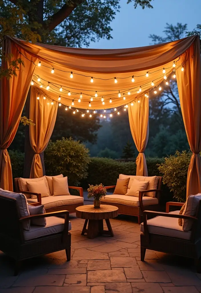 27 DIY Patio Ideas for Outdoor Living You’ll Love 4 27 DIY Patio Ideas for Outdoor Living You’ll Love - 4. Cloth Canopy for Shade
