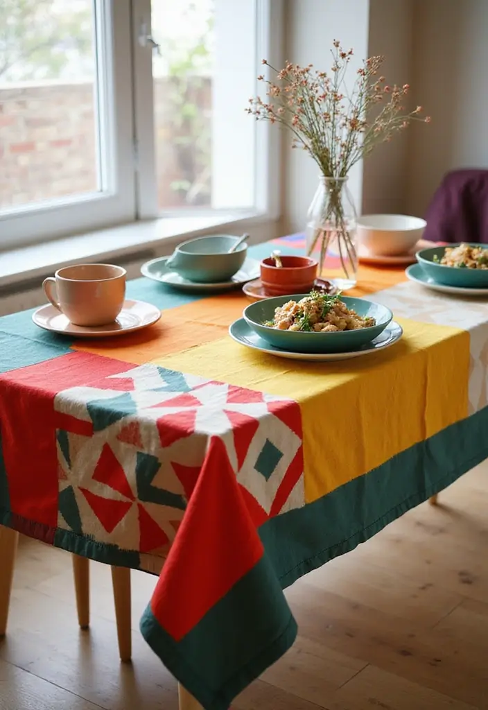 27 DIY Table Decor Projects for Everyday & Holidays 15 27 DIY Table Decor Projects for Everyday & Holidays - 15. Color Block Table Cloth