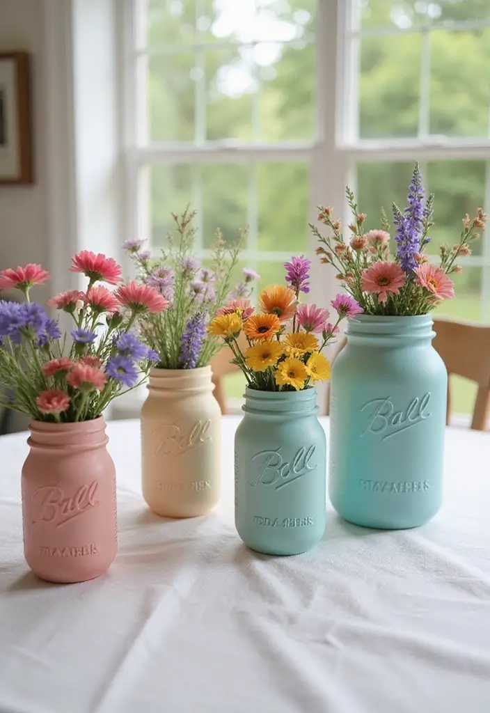 27 DIY Table Decor Projects for Everyday & Holidays 6 27 DIY Table Decor Projects for Everyday & Holidays - 6. Painted Mason Jars